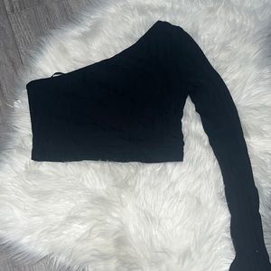 Solid black off the shoulder crop top